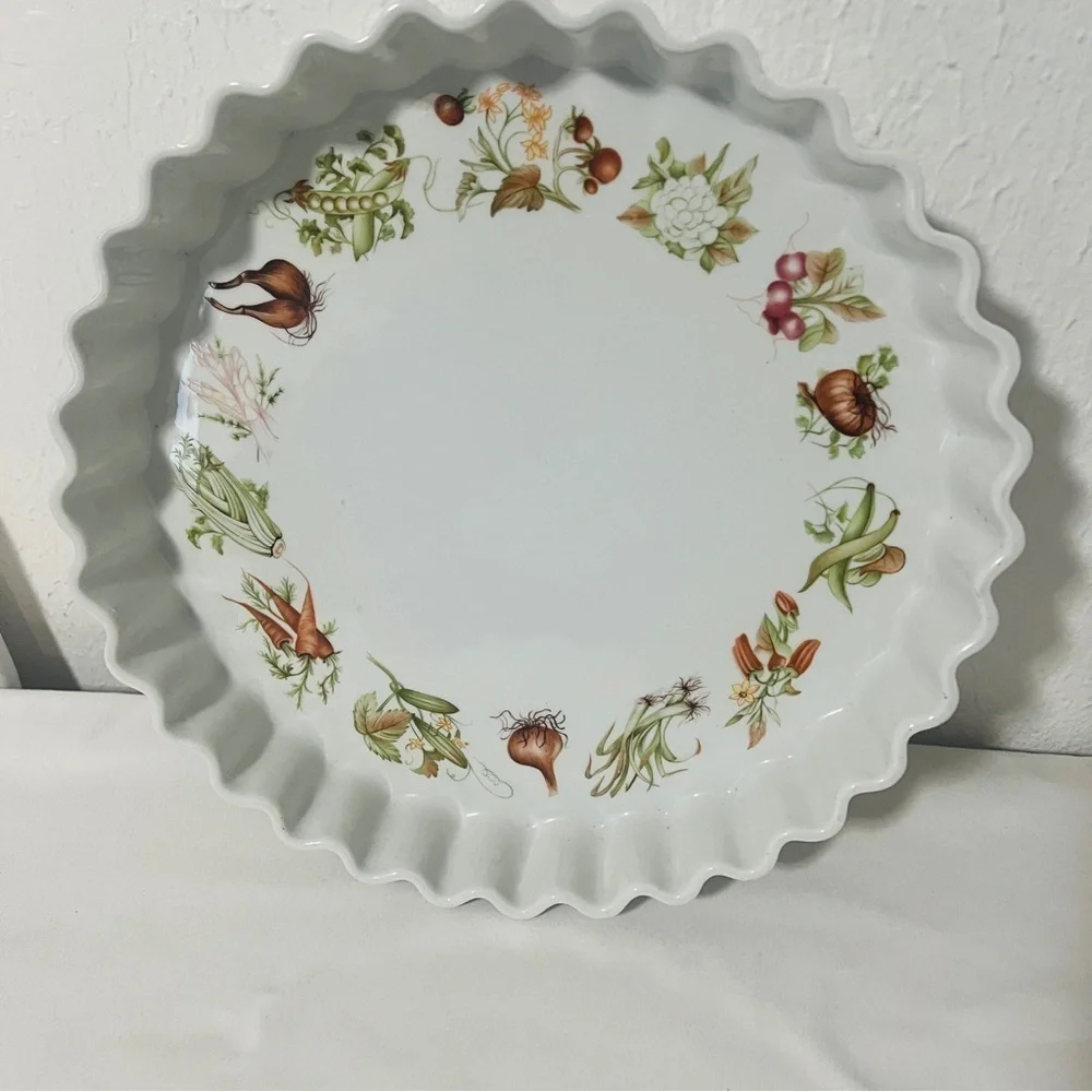 PILLIVUYT - White Fluted Porcelain 12” QUICHE/TART PAN Vegetable Design France